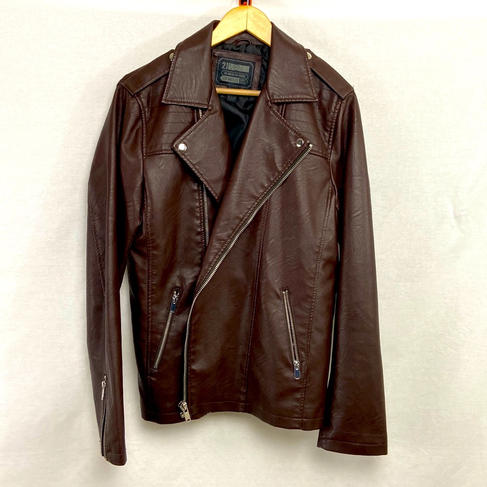 21 Men Brown Pleather Jacker Size Large